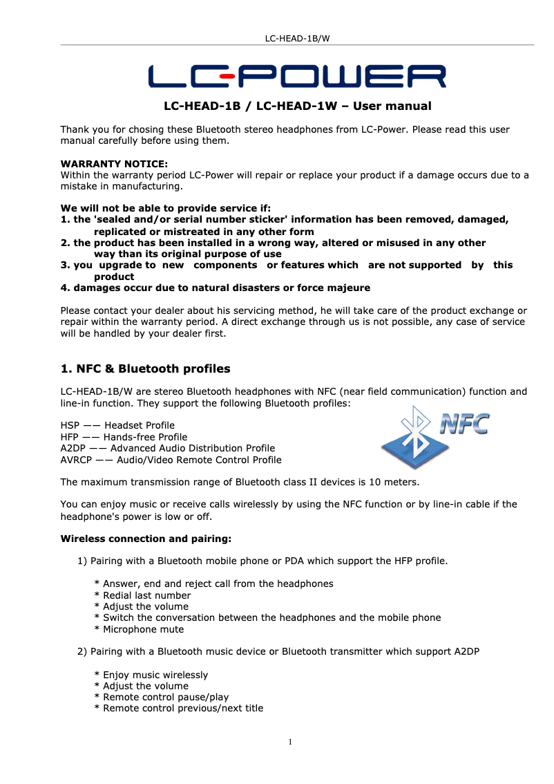 Page 1 de la notice Manuel utilisateur LC-Power LC-HEAD-1W