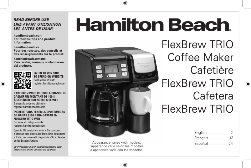 Page 1 de la notice Manuel utilisateur Hamilton Beach FlexBrew TRIO 49916