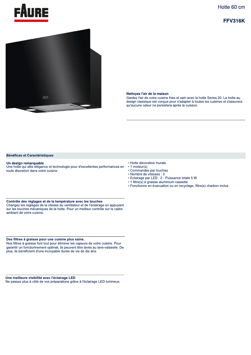 Page n°1 - Fiche technique Electrolux FFV316K