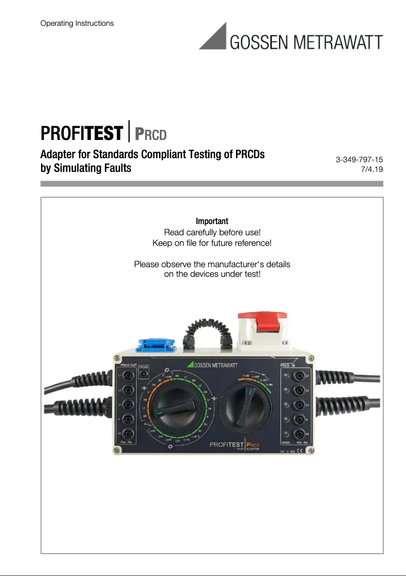 Page 1 de la notice Manuel utilisateur Gossen Metrawatt PROFITEST PRCD M512R