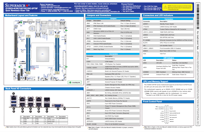 Page 1 de la notice Guide de démarrage rapide Supermicro X12SDV-14C-SPT8F