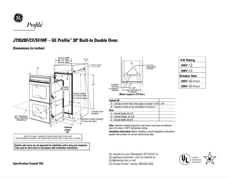 Image de la première page du manuel de l'appareil Profile JT952SFSS