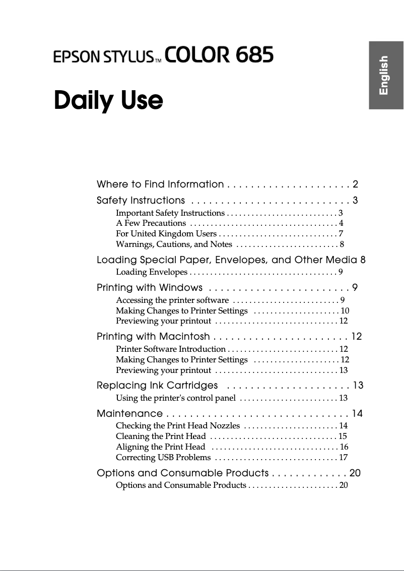 Page 1 de la notice Manuel utilisateur Epson Stylus Color 685