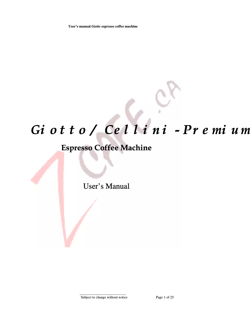 Page 1 de la notice Manuel utilisateur ECM Giotto