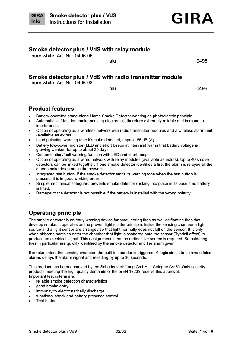 Imagen de la primera página del manual del dispositivo 0496 08