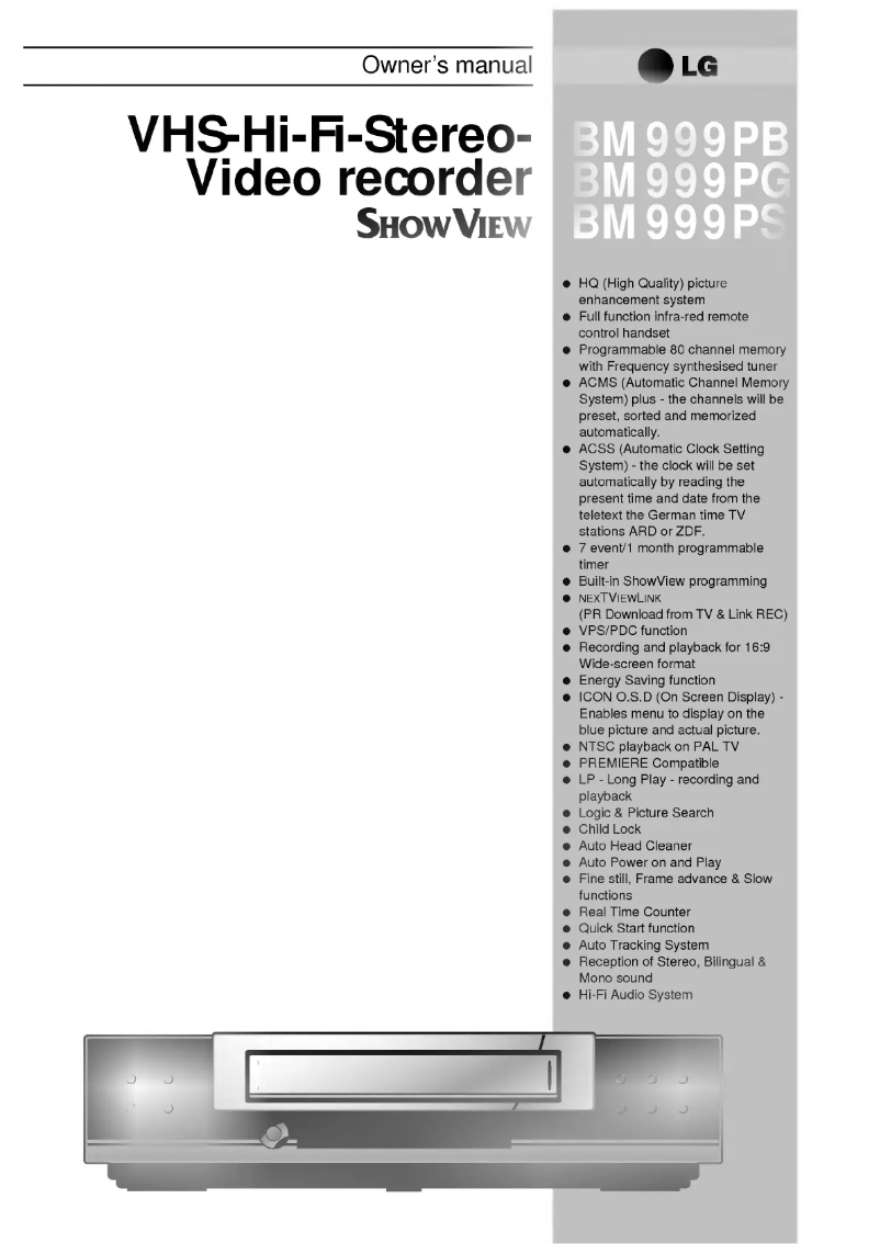 Page n°1 - Manuel utilisateur LG ShowView BM999PS