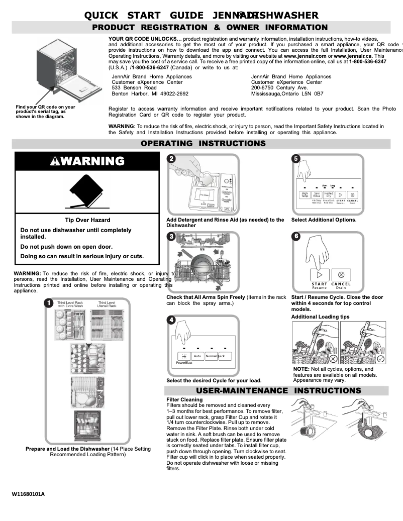 Page n°1 - Guide de démarrage rapide JennAir JDPSS245LX