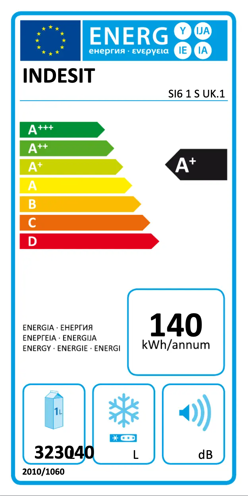 Page 1 de la notice Label énergétique Indesit SI6 1 S UK.1