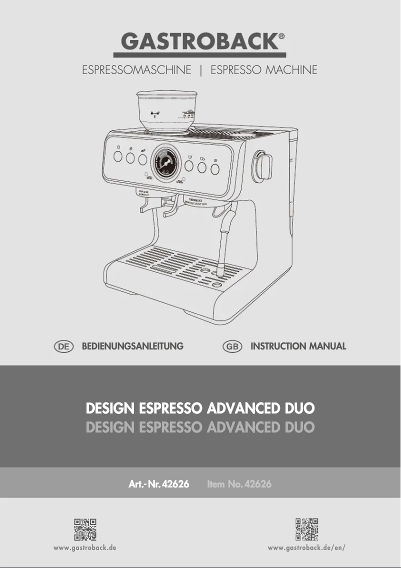 Image de la première page du manuel de l'appareil Design Espresso Advanced Duo 42626