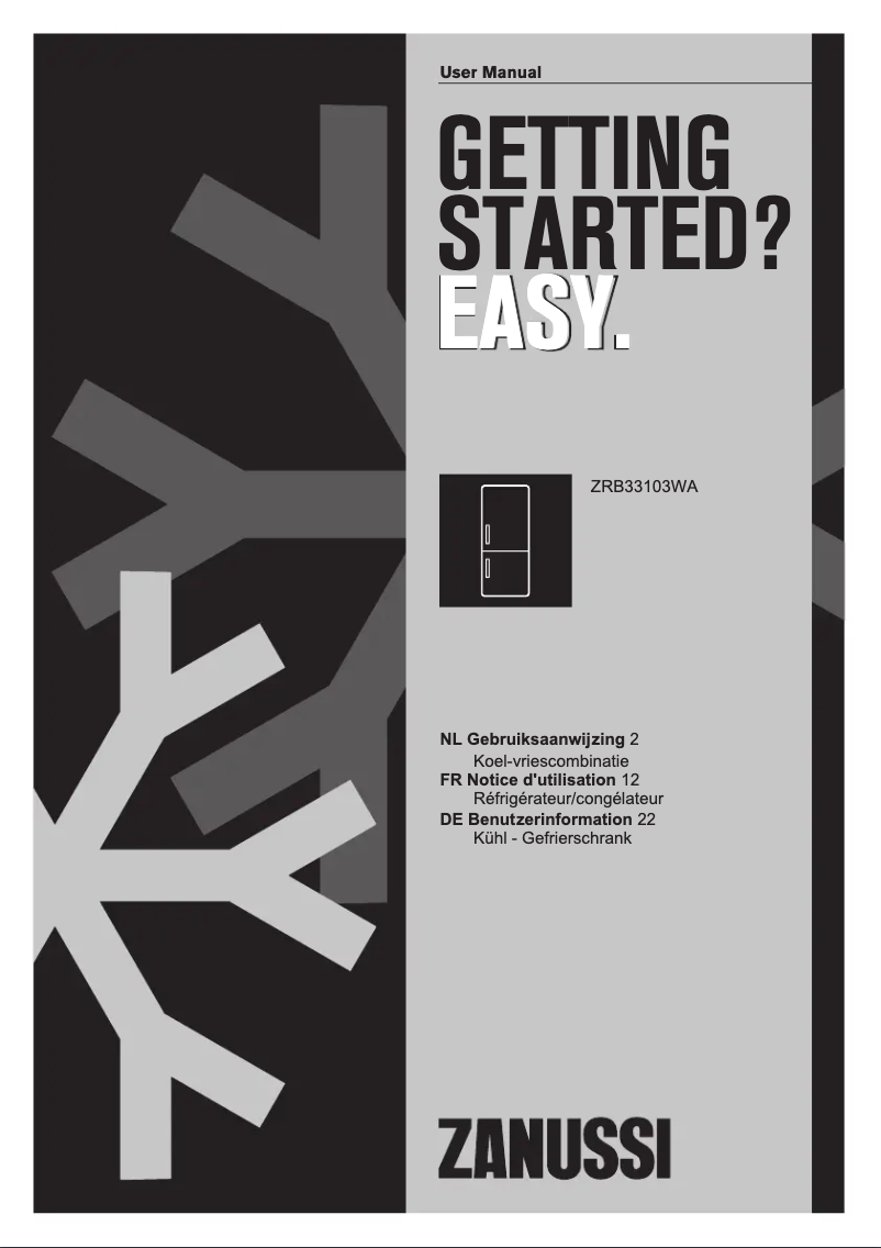 Page 1 de la notice Manuel utilisateur Zanussi ZRB33103XA