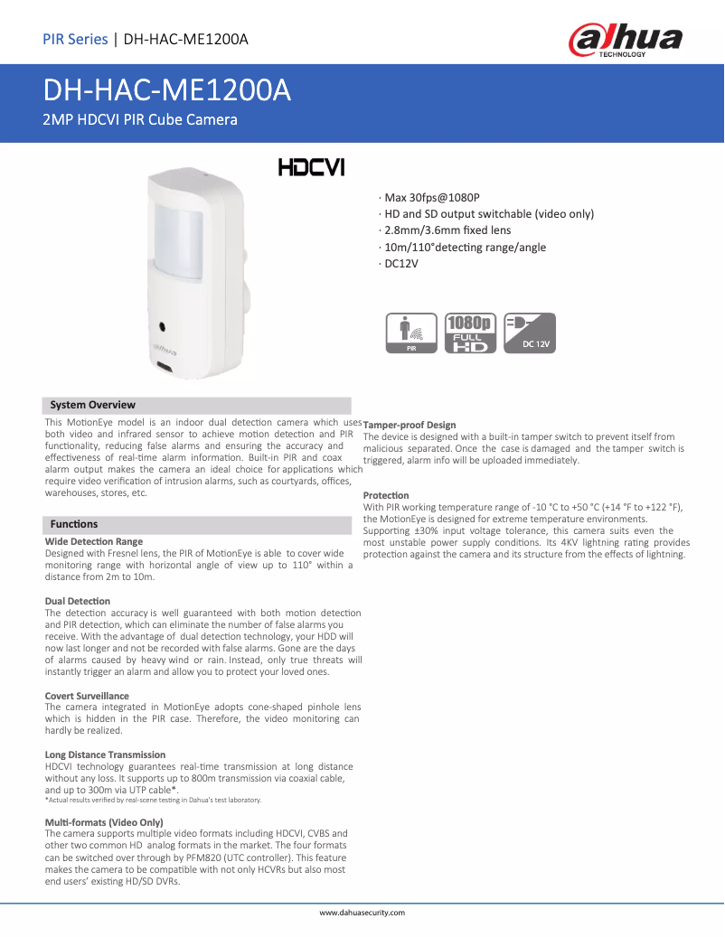 Page n°1 - Fiche technique Dahua Technology HAC-ME1200A
