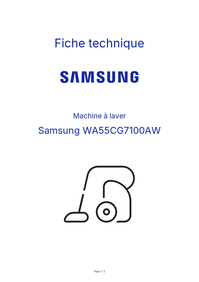 Page n°1 - Fiche technique Samsung WA55CG7100AW