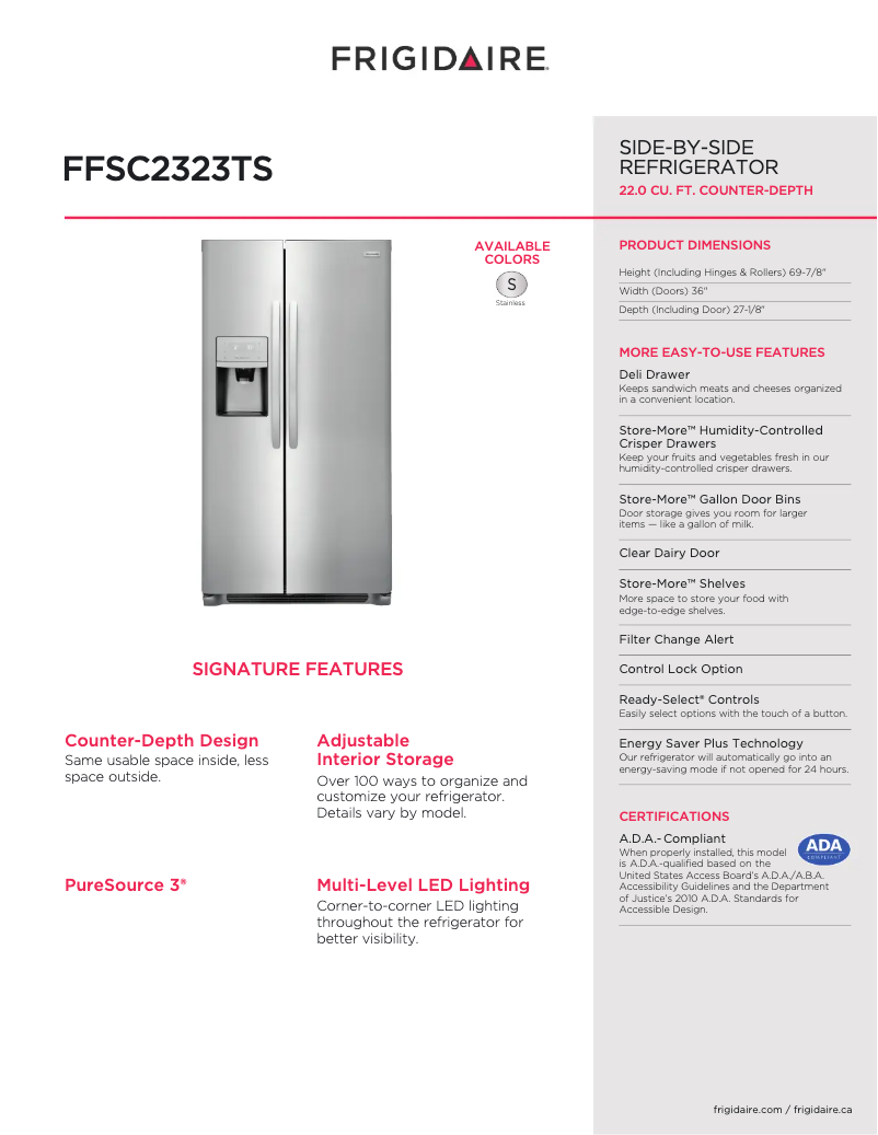 Page n°1 - Fiche technique Frigidaire FFSC2323TS