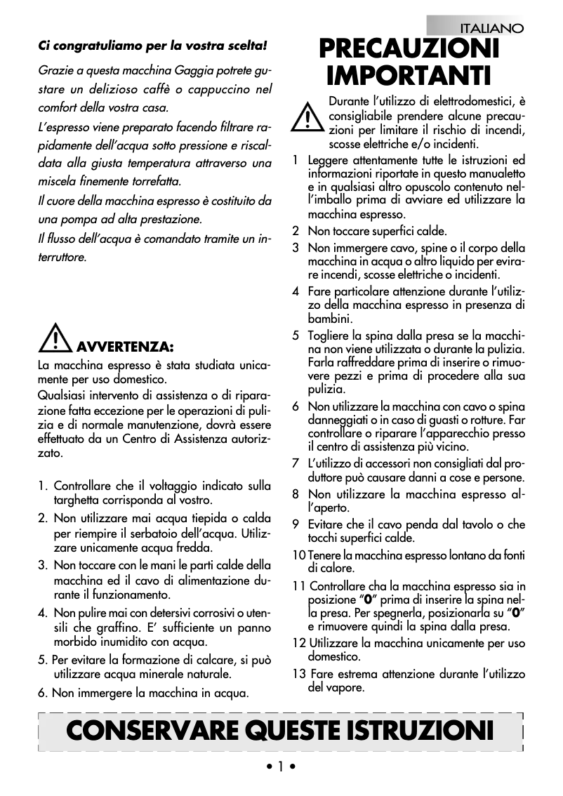 Page n°1 - Manuel utilisateur Gaggia Anima