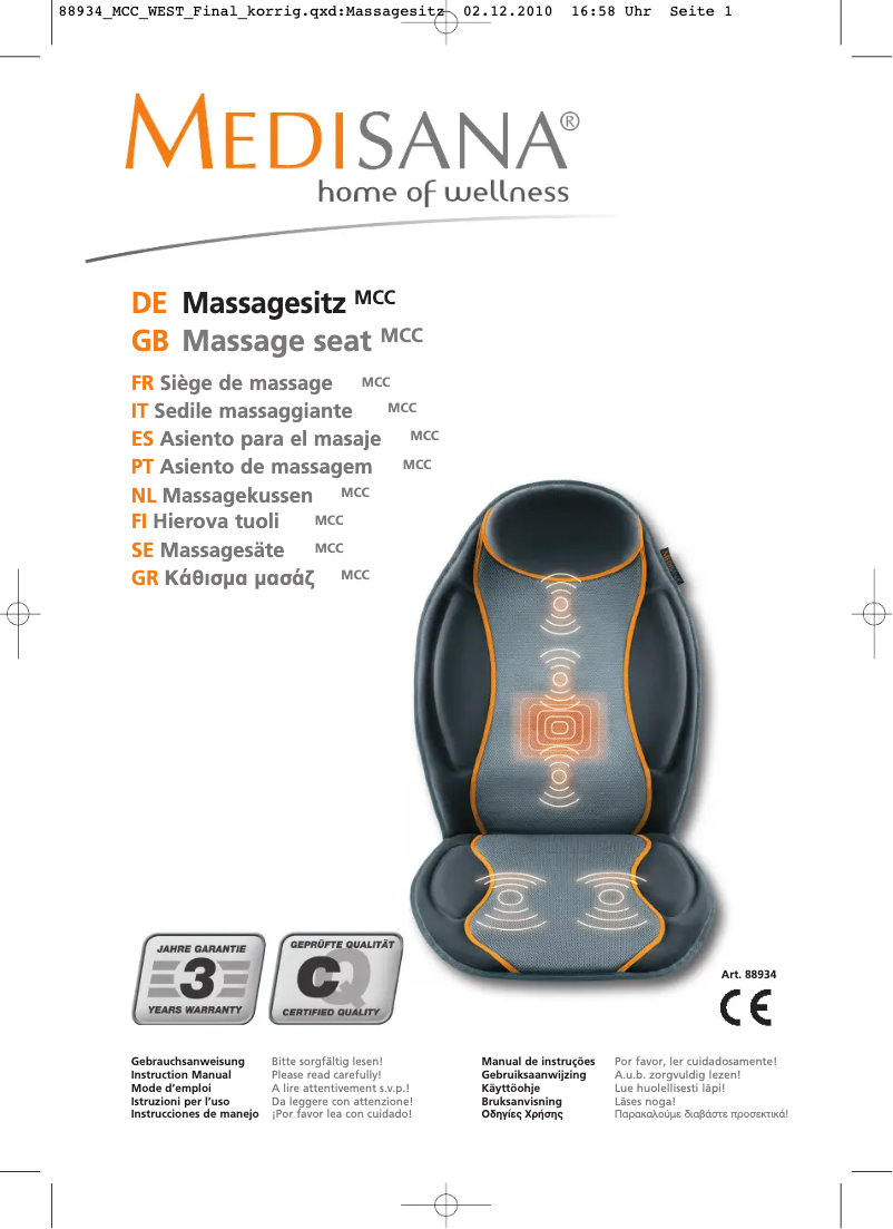 Page n°1 - Manuel utilisateur Medisana MCC