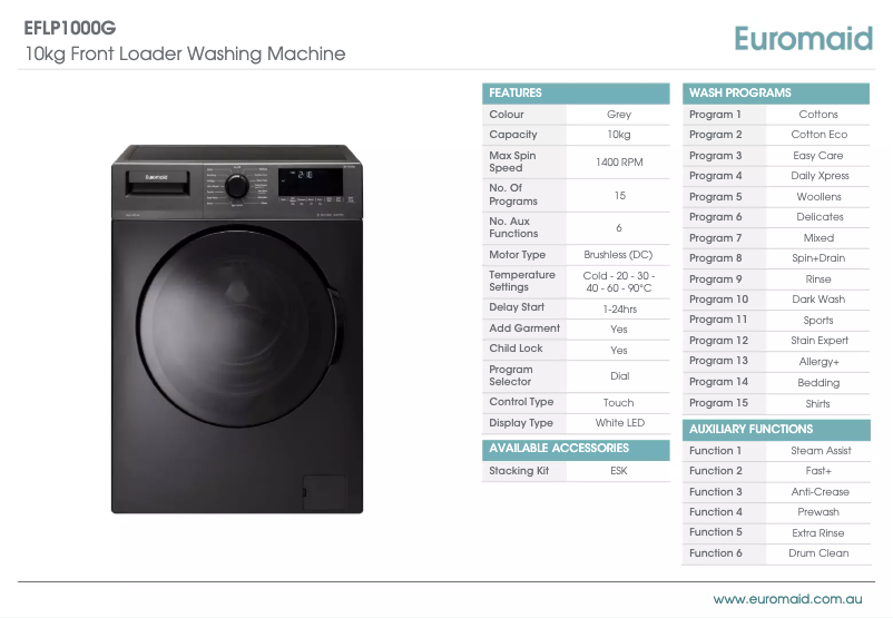 Page n°1 - Fiche technique Euromaid EFLP1000G