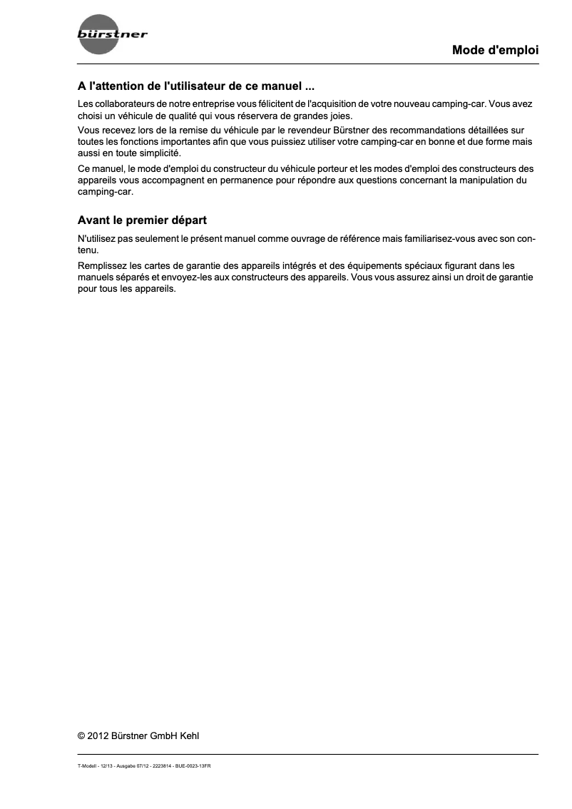 Image de la première page du manuel de l'appareil Nexxo Van (2013)