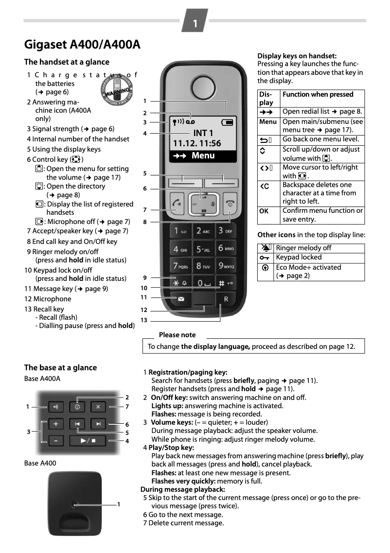 Page 1 de la notice Manuel utilisateur Gigaset A400