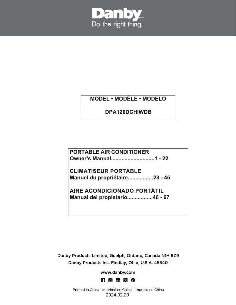 Page n°1 - Manuel utilisateur Danby DPA120DCHIWDB