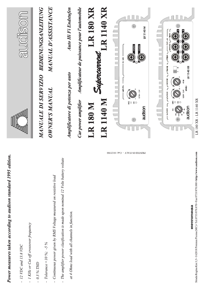 Page 1 de la notice Manuel utilisateur Audison LR 1140 XR