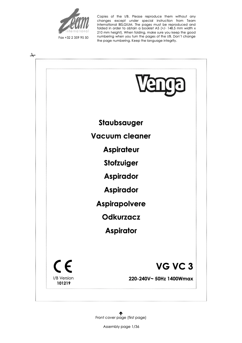Página 1 del manual Manual de usuario Venga VG VC 3