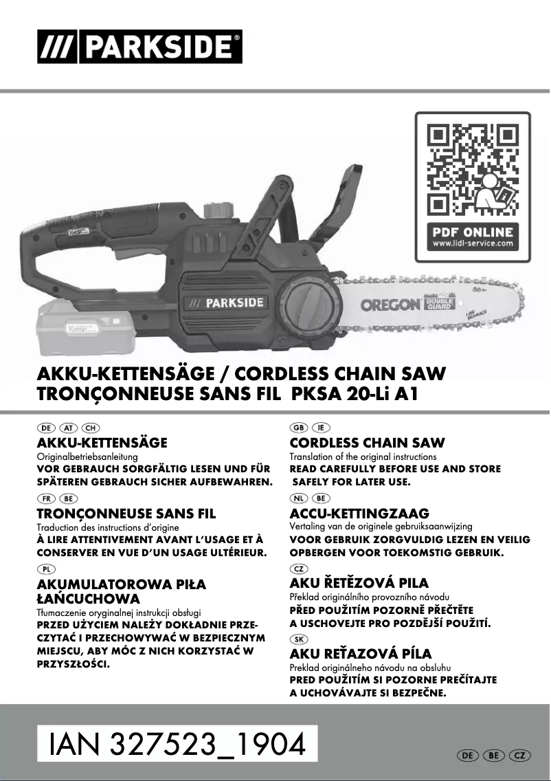 Page n°1 - Manuel utilisateur Parkside PKSA 20-Li A1