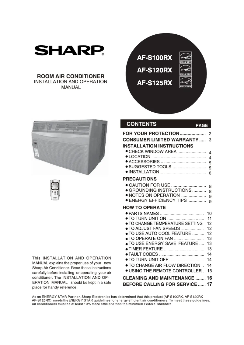 Page n°1 - Manuel utilisateur Sharp AF-S125RX