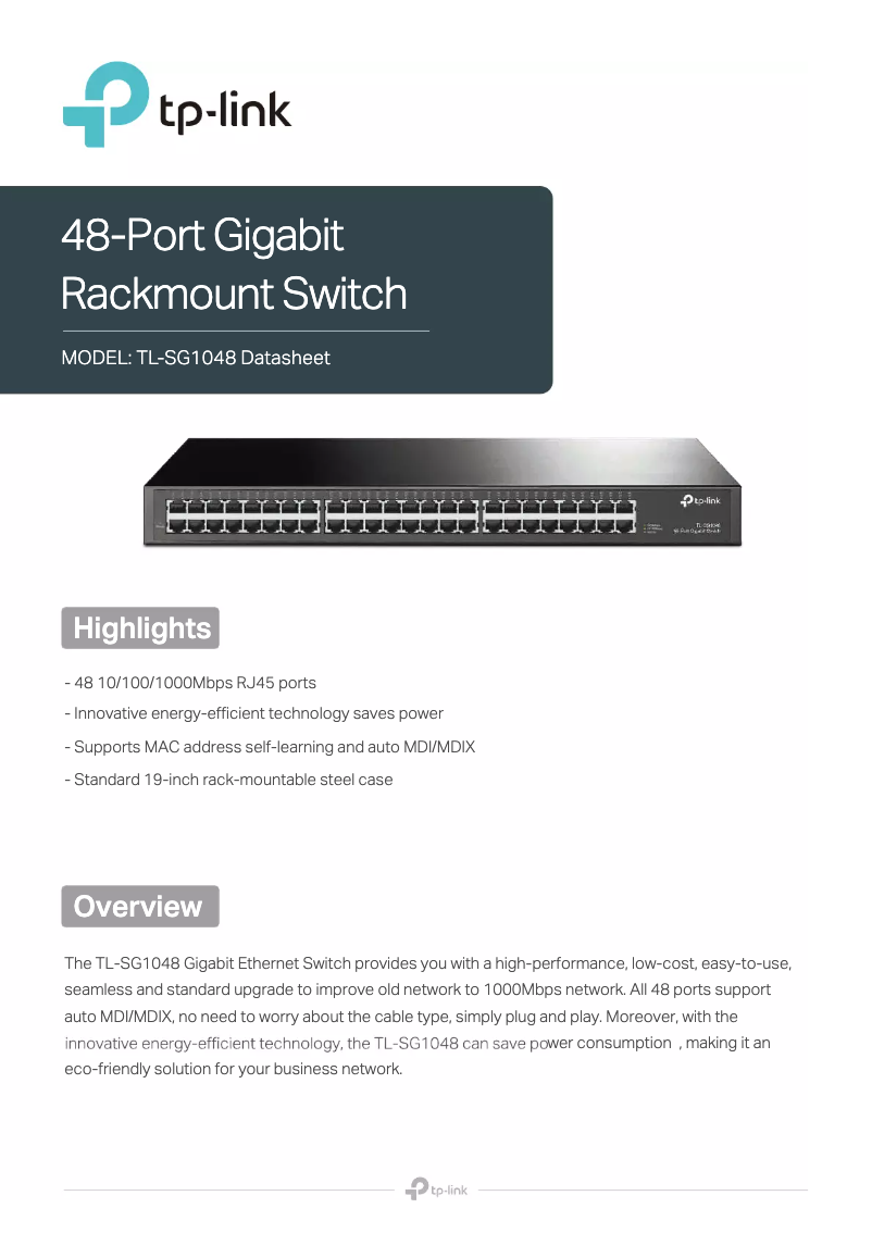 Página 1 del manual Ficha técnica TP-Link TL-SG1048