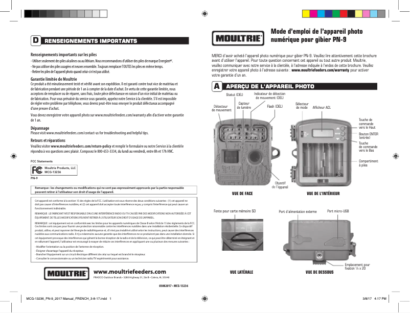 Page 1 de la notice Manuel utilisateur Moultrie PN-9