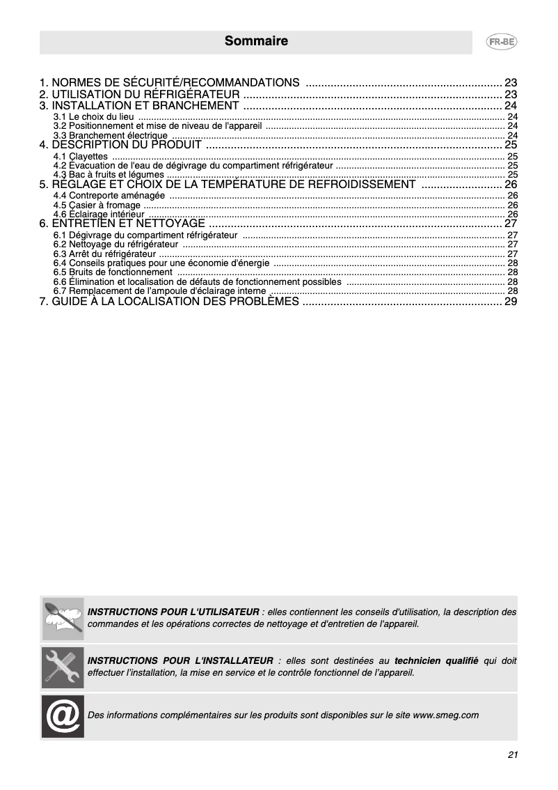 Page 1 de la notice Manuel utilisateur Smeg FAB10BRN