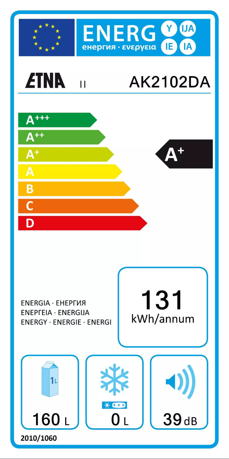 Page 1 de la notice Label énergétique Etna AK2102DA