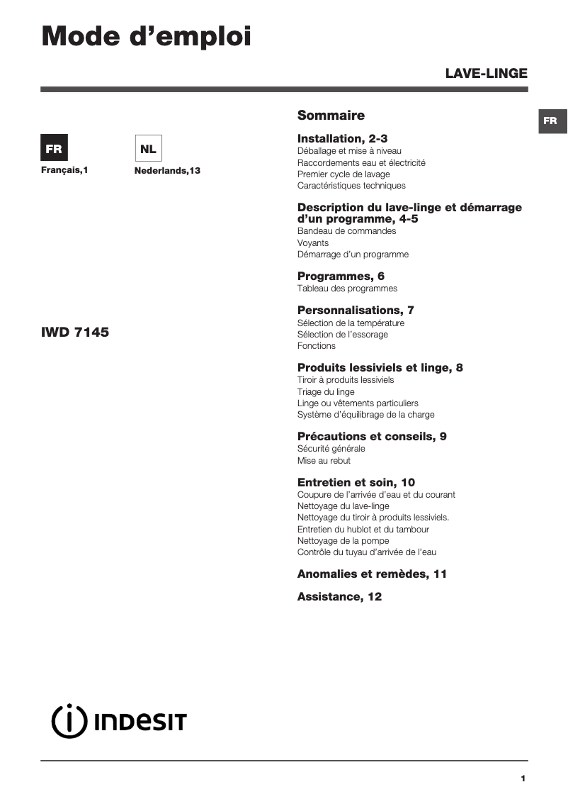 Image de la première page du manuel de l'appareil IWD 7145