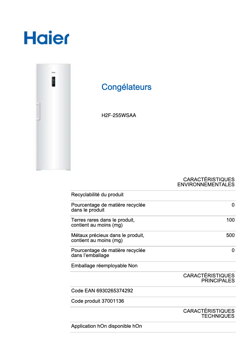 Página 1 del manual Etiqueta energética Haier H2F-255WSAA