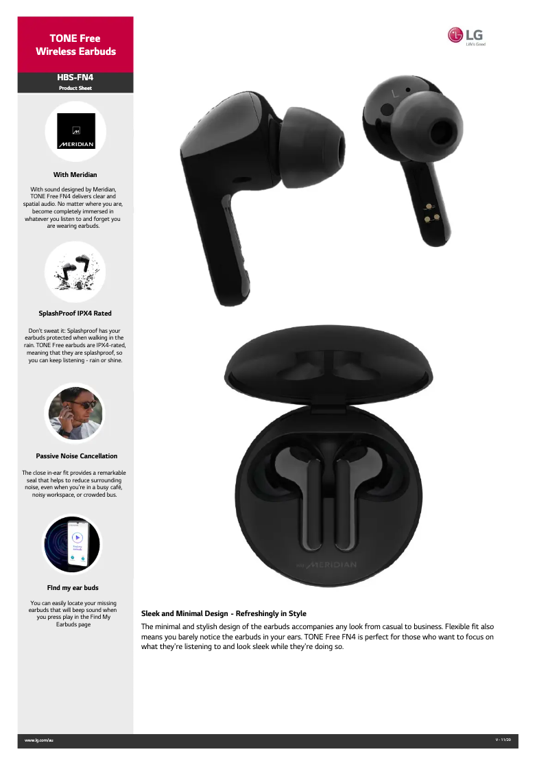 Page 1 de la notice Fiche technique LG Tone Free HBS-FN4