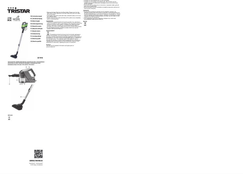 Página 1 del manual Manual de usuario TriStar Upright SZ1918