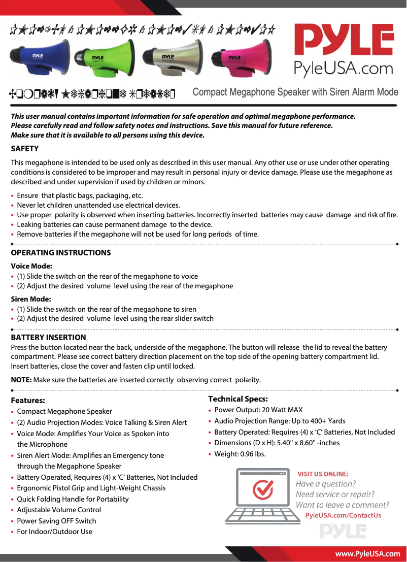 Page 1 of the manual User Manual Pyle PMP22GR