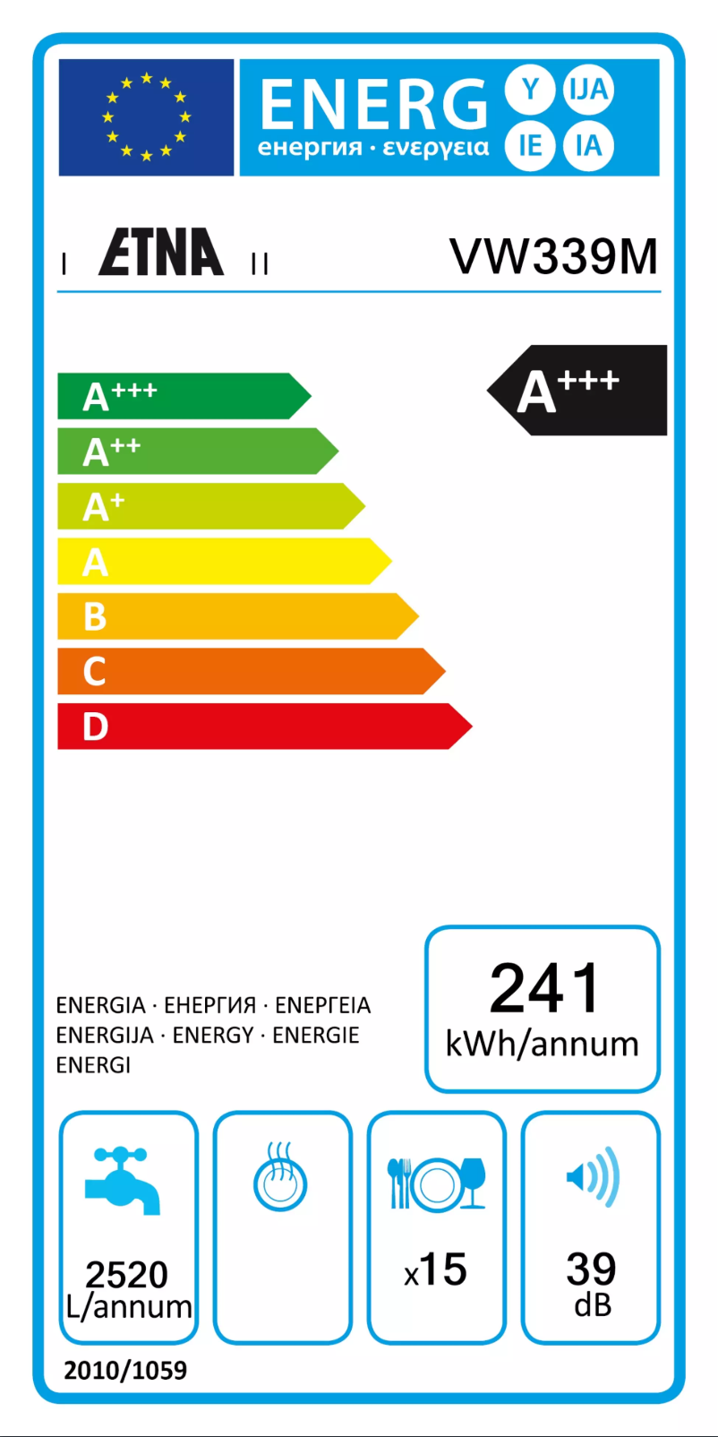 Page 1 de la notice Label énergétique Etna VW339M