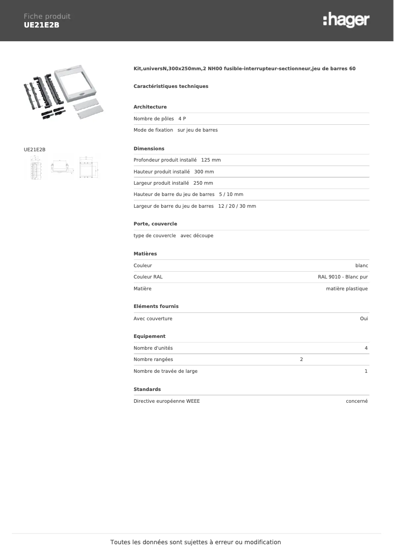 Page n°1 - Manuel utilisateur Hager UE21E2B