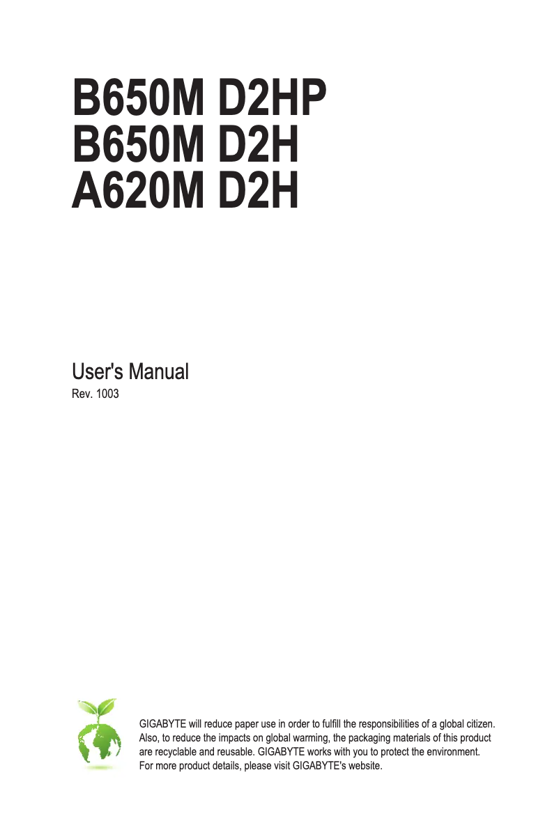 Page 1 of the manual User Manual Gigabyte B650M D2HP