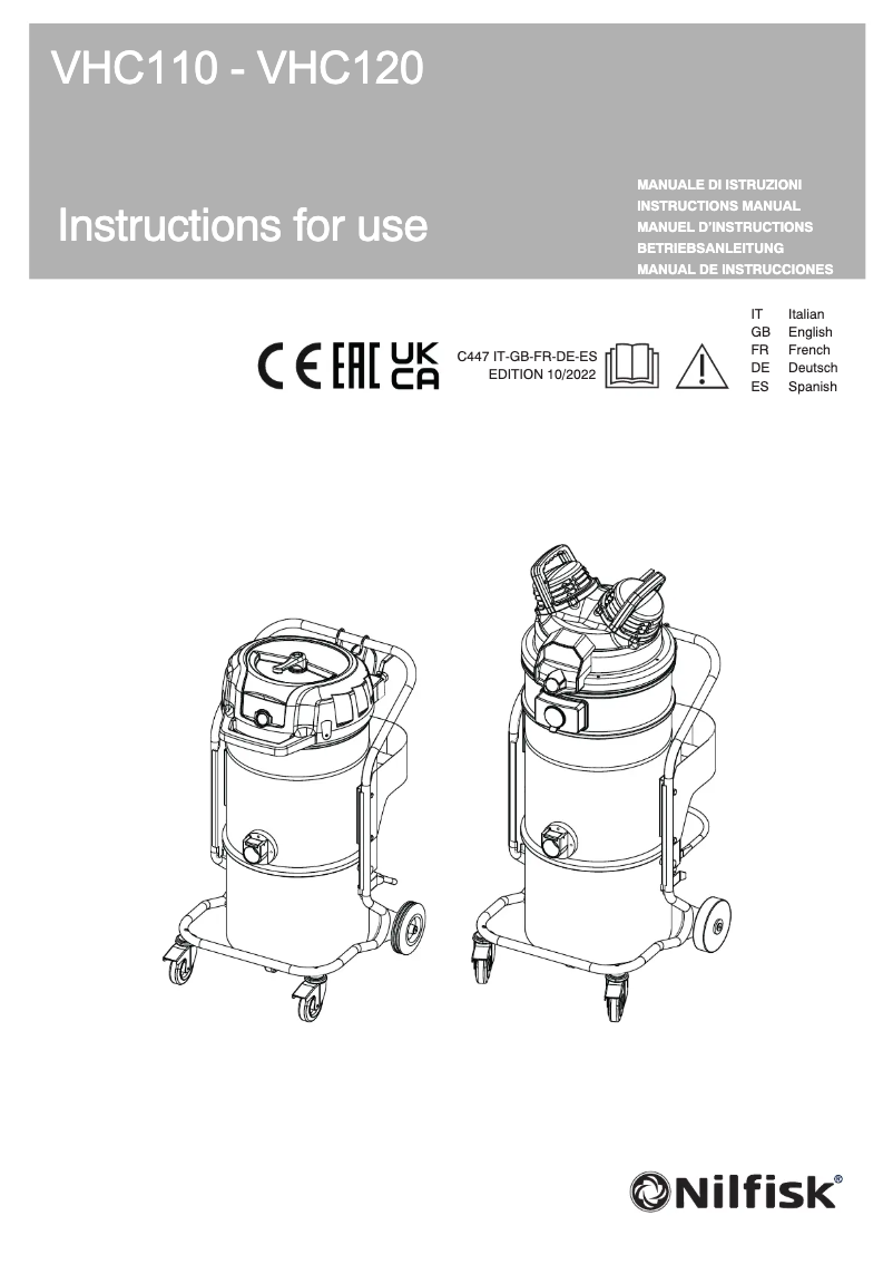 Page 1 de la notice Manuel utilisateur Nilfisk VHC110