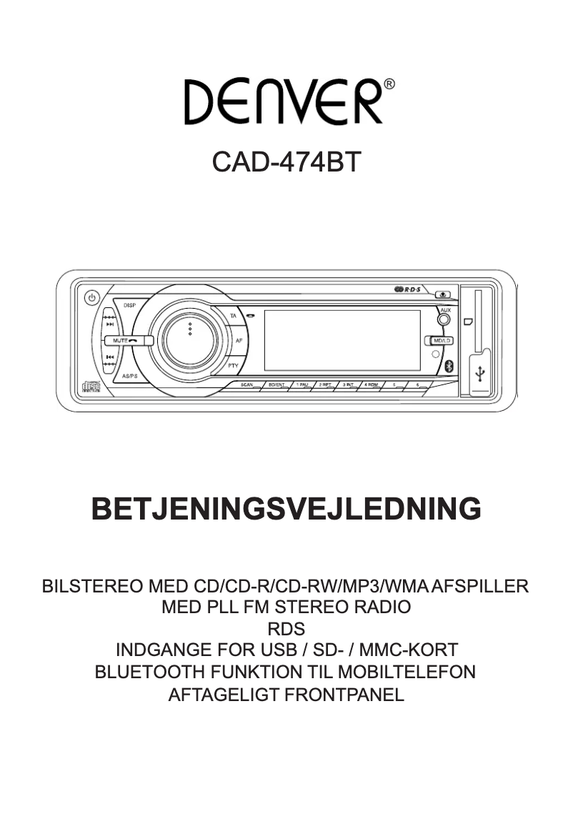 Page 1 de la notice Manuel utilisateur Denver CAD-474BT