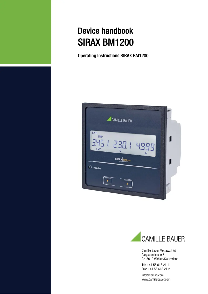 Page n°1 - Manuel utilisateur Camille Bauer SIRAX BM1200