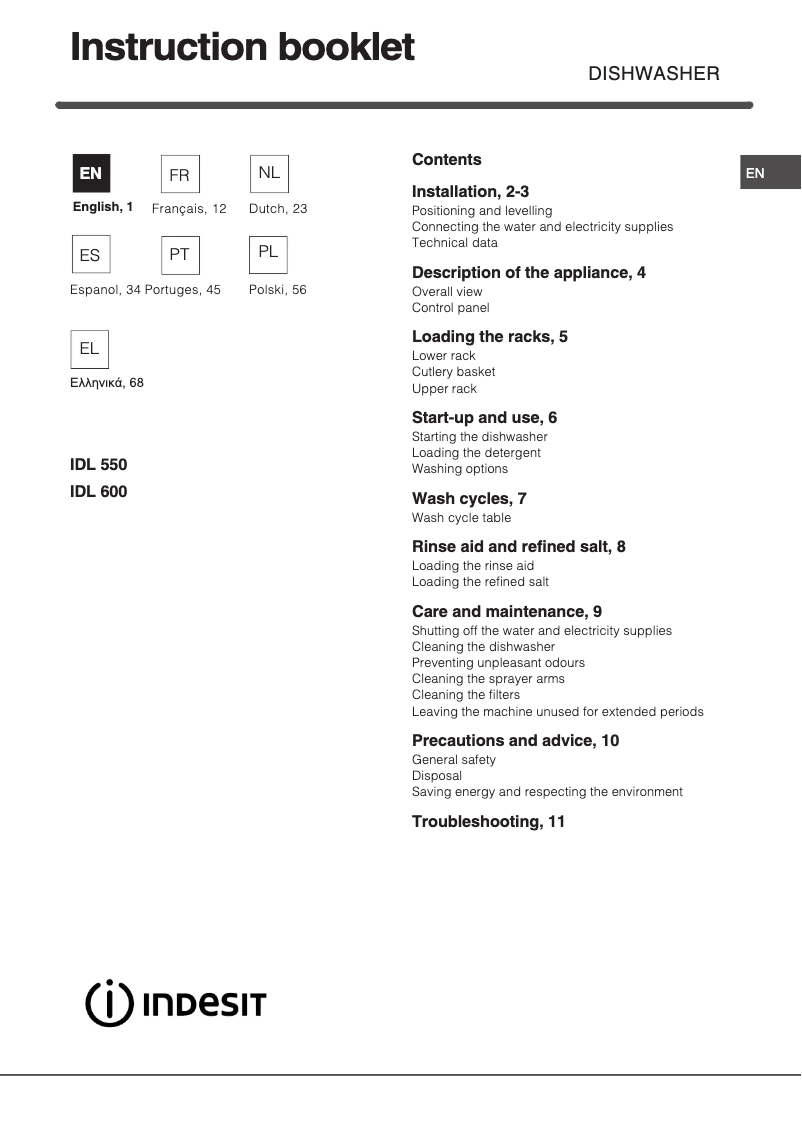 Página 1 del manual Manual de usuario Indesit IDL 550