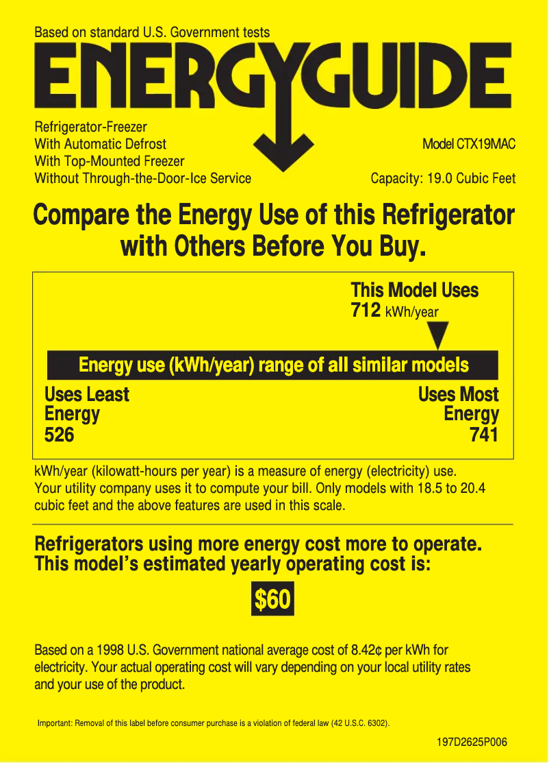 Page 1 de la notice Label énergétique Hotpoint CTX19MACAA