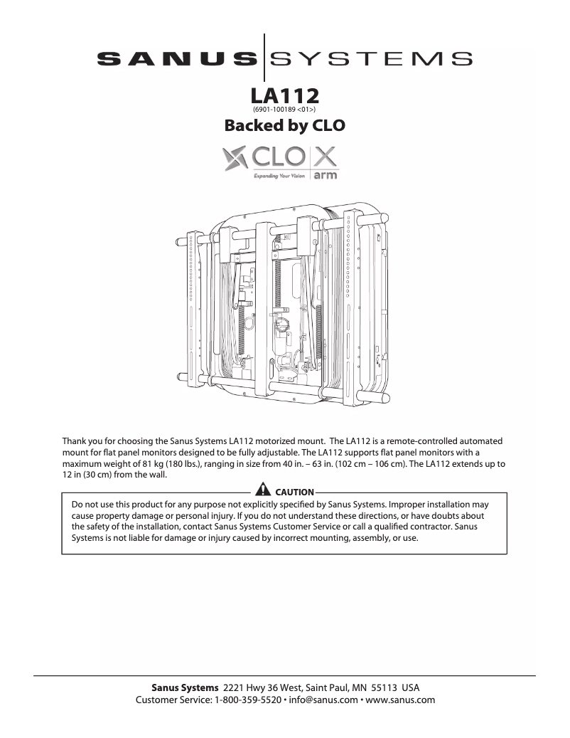 Image de la première page du manuel de l'appareil VisionMount LA112