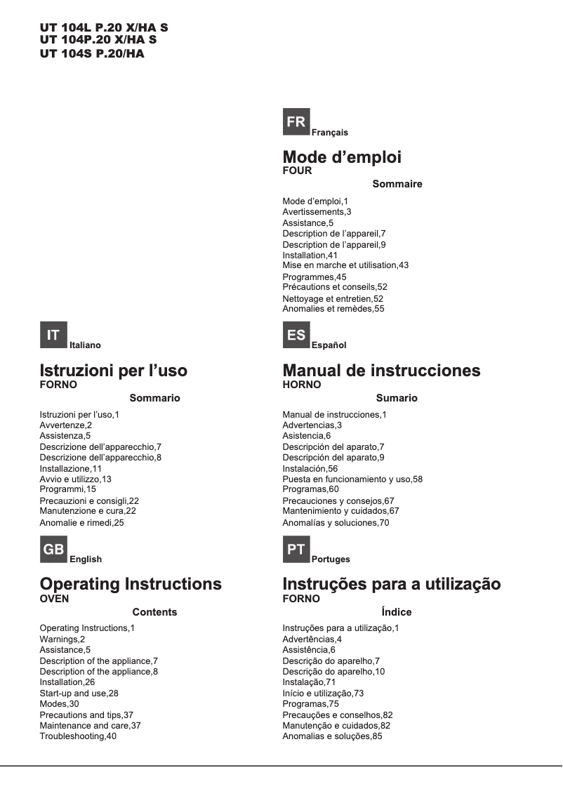 Image de la première page du manuel de l'appareil UT 104L P.20 X/HA S
