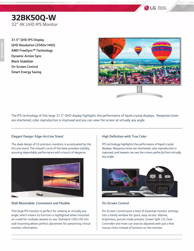 Page 1 de la notice Fiche technique LG 32BK50Q