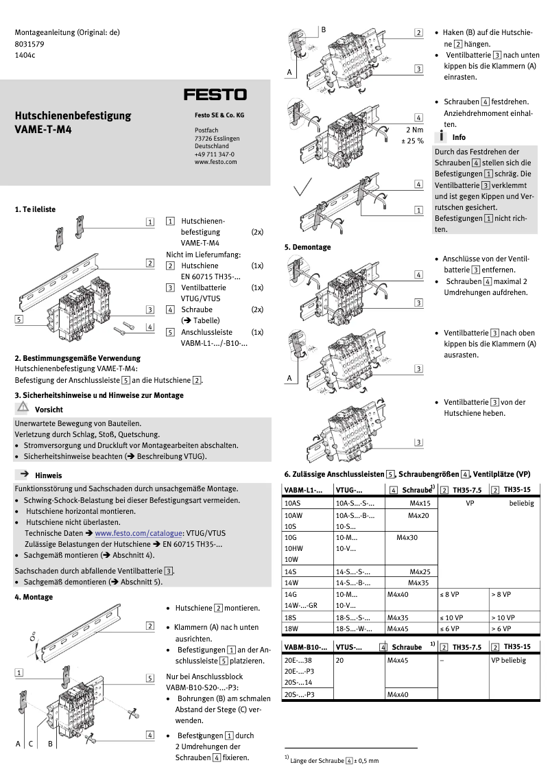 Page 1 de la notice Manuel utilisateur Festo VAME-T-M4