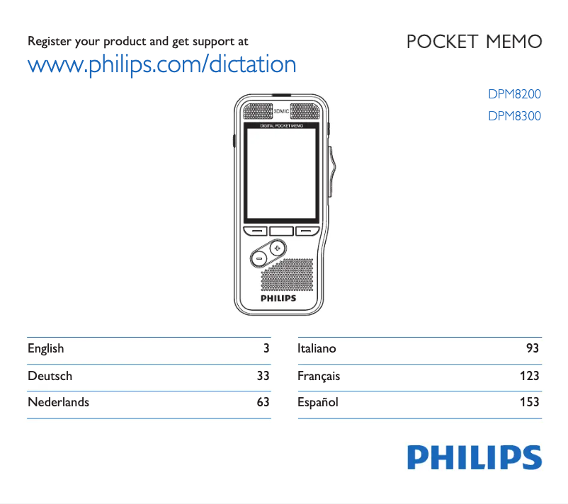 Page n°1 - Manuel utilisateur Philips Pocket Memo DPM8200