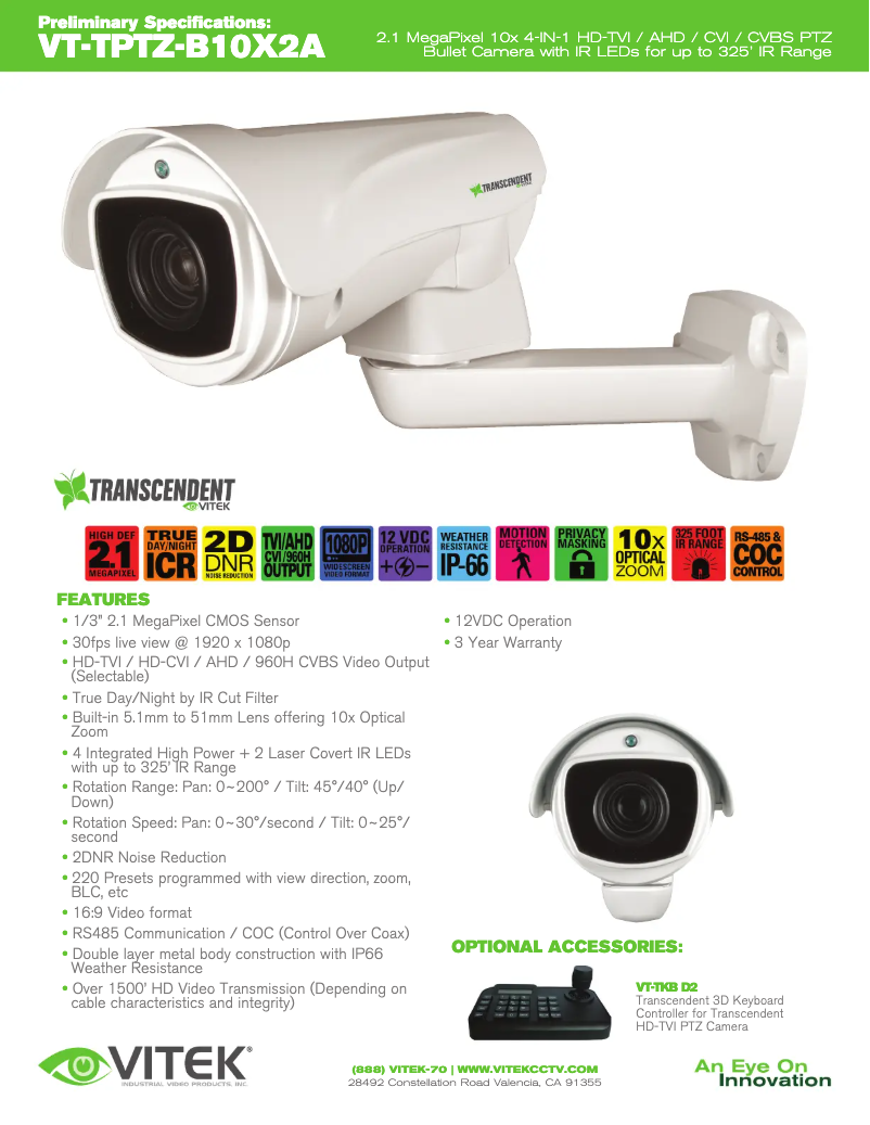 Image de la première page du manuel de l'appareil VT-TPTZ-B10X2A